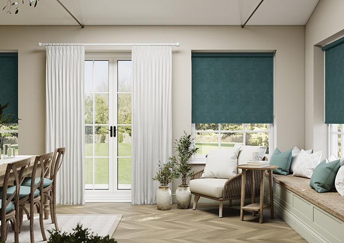 Flori Faux Suede (Blackout), Deep Teal - Twist&Fit Roller Blind - Image 3